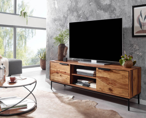 Rootz TV Stand - Lowboard - TV Dresser with Two Doors - Modern TV Cabinet - Living Room TV Stand - Solid Sheesham Wood - 147x51x38 cm