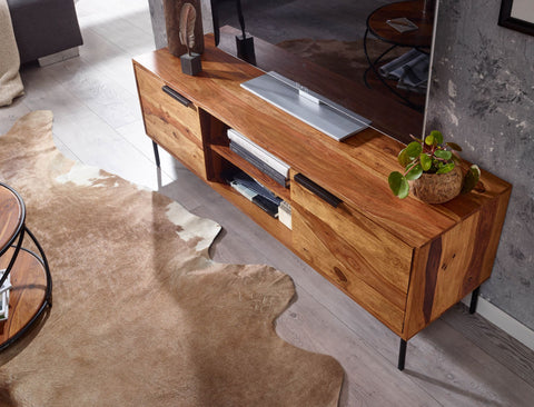 Rootz TV Stand - Lowboard - TV Dresser with Two Doors - Modern TV Cabinet - Living Room TV Stand - Solid Sheesham Wood - 147x51x38 cm