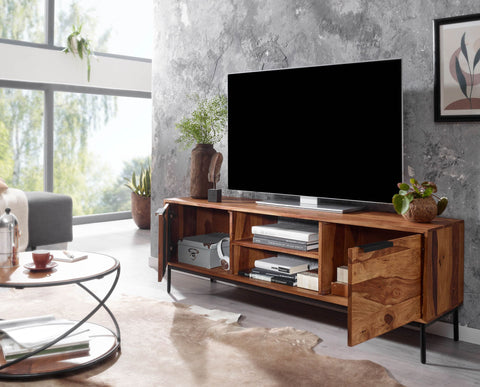Rootz TV Stand - Lowboard - TV Dresser with Two Doors - Modern TV Cabinet - Living Room TV Stand - Solid Sheesham Wood - 147x51x38 cm