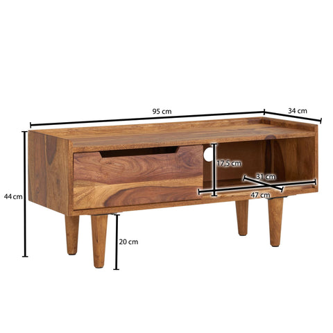 Rootz TV Stand - Lowboard - TV Dresser with Sliding Door - Modern TV Cabinet - Living Room TV Stand - Solid Sheesham Wood - 95x44x34 cm