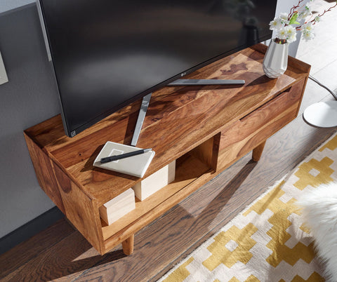 Rootz TV Stand - Lowboard - TV Dresser with Sliding Door - Modern TV Cabinet - Living Room TV Stand - Solid Sheesham Wood - 95x44x34 cm