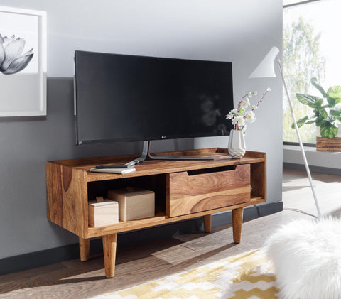Rootz TV Stand - Lowboard - TV Dresser with Sliding Door - Modern TV Cabinet - Living Room TV Stand - Solid Sheesham Wood - 95x44x34 cm