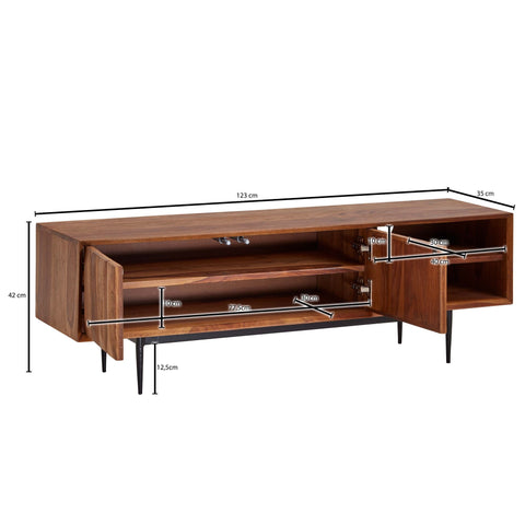Rootz TV Stand - Lowboard - TV Dresser with Two Doors - Modern TV Cabinet - Living Room TV Stand - Solid Sheesham Wood - 123x42x35 cm
