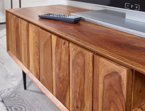 Rootz TV Stand - Lowboard - TV Dresser with Two Doors - Modern TV Cabinet - Living Room TV Stand - Solid Sheesham Wood - 123x42x35 cm