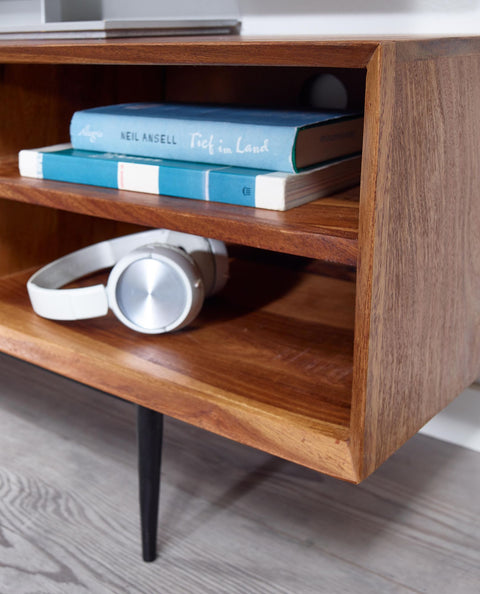 Rootz TV Stand - Lowboard - TV Dresser with Two Doors - Modern TV Cabinet - Living Room TV Stand - Solid Sheesham Wood - 123x42x35 cm