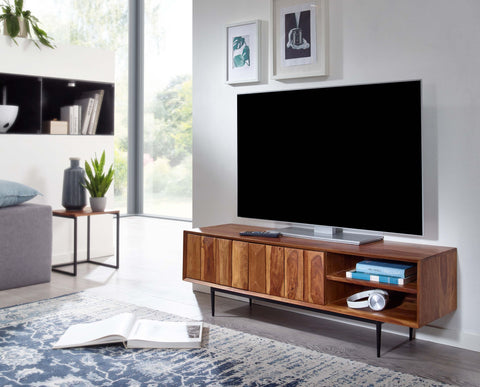 Rootz TV Stand - Lowboard - TV Dresser with Two Doors - Modern TV Cabinet - Living Room TV Stand - Solid Sheesham Wood - 123x42x35 cm