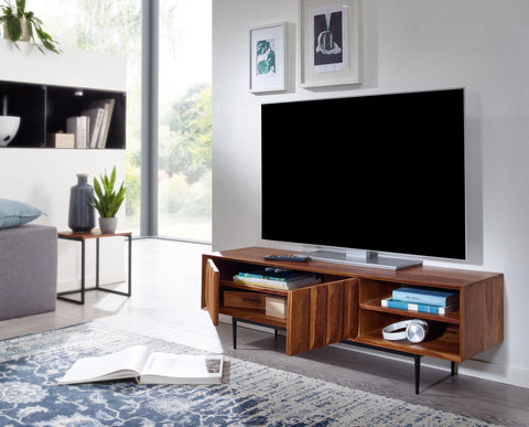 Rootz TV Stand - Lowboard - TV Dresser with Two Doors - Modern TV Cabinet - Living Room TV Stand - Solid Sheesham Wood - 123x42x35 cm