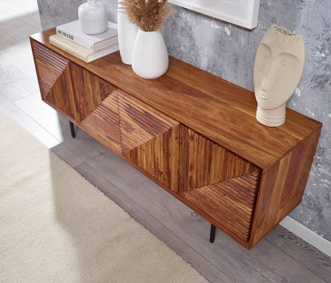 Rootz TV Stand - Lowboard - TV Dresser with Four Doors - Modern TV Cabinet - Living Room TV Stand - Solid Sheesham Wood -140x54x33 cm