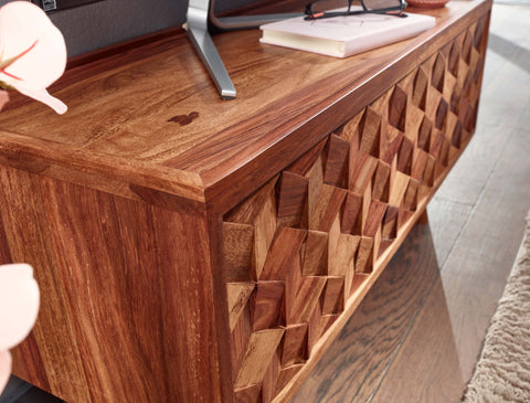 Rootz TV-Ständer – Lowboard – TV-Kommode mit Falttür – moderner TV-Schrank – Wohnzimmer-TV-Ständer – massives Sheesham-Holz – 92 x 44 x 35 cm 