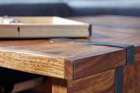 Rootz Coffee Table - Chest Table with Wine Rack - Design Living Room Table with Storage - Modern Sofa Table - Wooden Table for Living Room - Solid Sheesham Wood - 100x60x40 cm