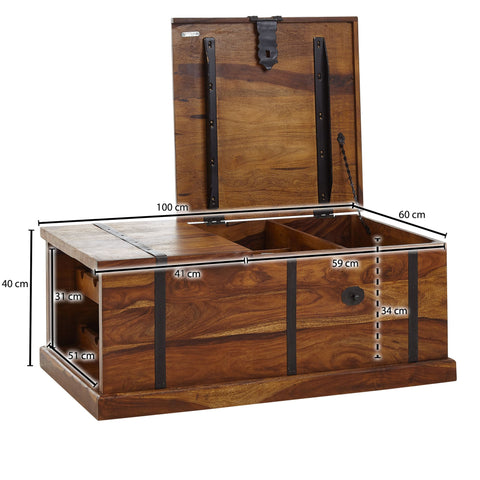 Rootz Coffee Table - Chest Table with Wine Rack - Design Living Room Table with Storage - Modern Sofa Table - Wooden Table for Living Room - Solid Sheesham Wood - 100x60x40 cm