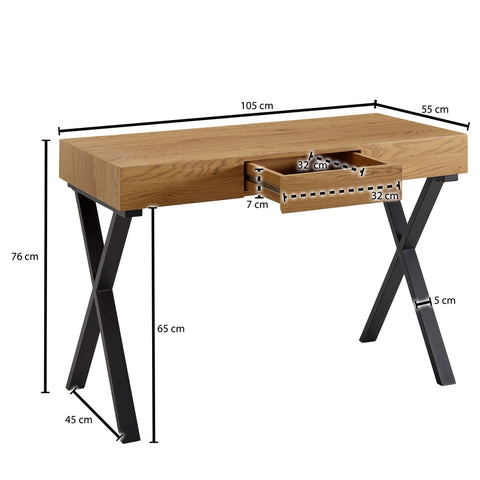 Rootz Bureau - Design Computertafel met Lade - Klein thuiskantoor - Studeertafel met opbergruimte - Eiken Decor - Zwart - 105x55x76 cm 