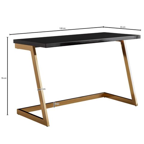 Rootz Computerbureau - Goud PC-tafel met metalen poten - Modern design Computerbureau - Thuiskantoor Werkstation Hoogglans Zwart Bureau - 120x55x76 cm 