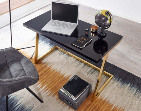Rootz Computerbureau - Goud PC-tafel met metalen poten - Modern design Computerbureau - Thuiskantoor Werkstation Hoogglans Zwart Bureau - 120x55x76 cm 