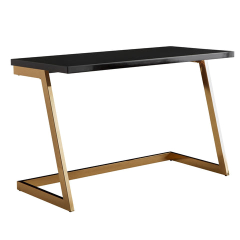 Rootz Computerbureau - Goud PC-tafel met metalen poten - Modern design Computerbureau - Thuiskantoor Werkstation Hoogglans Zwart Bureau - 120x55x76 cm 
