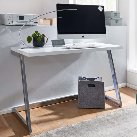 Rootz Computerbureau - Zilver PC-tafel met metalen poten - Modern design computerbureau - Thuiskantoorwerkstation - Hoogglans wit bureau - 120x55x76 cm 