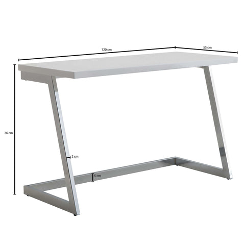 Rootz Computerbureau - Zilver PC-tafel met metalen poten - Modern design computerbureau - Thuiskantoorwerkstation - Hoogglans wit bureau - 120x55x76 cm 