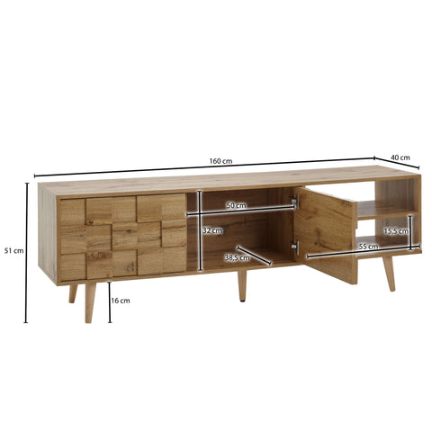 Rootz TV Stand - Lowboard - TV Dresser with Two Doors - Modern High Design TV Cabinet - Living Room TV Stand - Oak Wood -  160x51x40 cm
