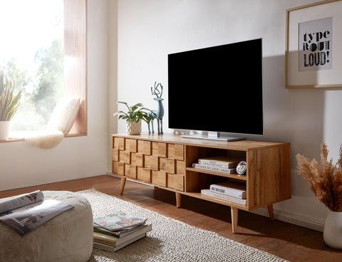 Rootz TV Stand - Lowboard - TV Dresser with Two Doors - Modern High Design TV Cabinet - Living Room TV Stand - Oak Wood -  160x51x40 cm