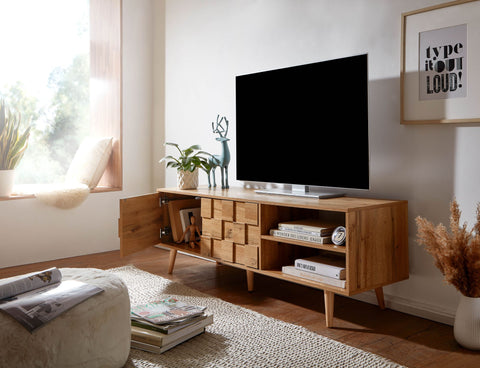 Rootz TV Stand - Lowboard - TV Dresser with Two Doors - Modern High Design TV Cabinet - Living Room TV Stand - Oak Wood -  160x51x40 cm