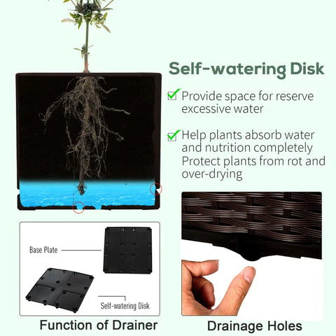 Rootz Garden Planter Box - Verhoogd Bed - Afwateringsgaten - Bloembak - Buiten - Bruin - 40 x 40 x 44cm