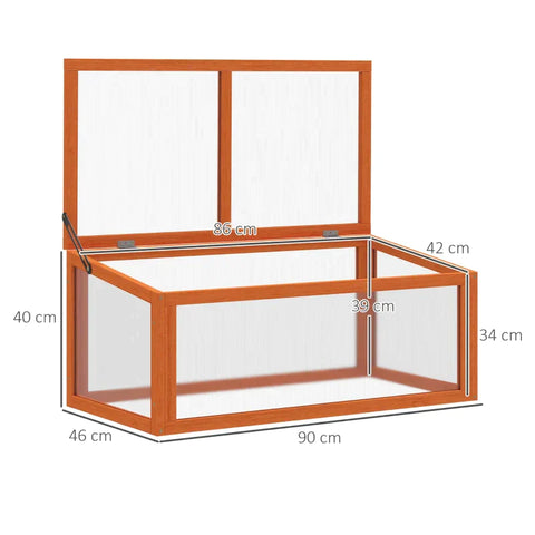 Rootz Greenhouse - Cold Frame Greenhouse - Cold Frame Box - Plant Bed With Cover - Wood And Polycarbonate - Weatherproof - Orange - 90 x 46 x 40 cm