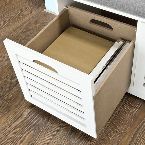 Rootz White Storage Bench with 2 Drawers & Removable Seat Cushion - Shoe Cabinet Shoe Bench