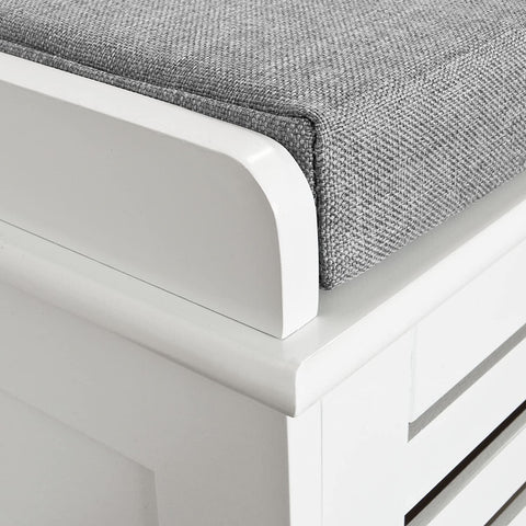Rootz White Storage Bench with 2 Drawers & Removable Seat Cushion - Shoe Cabinet Shoe Bench