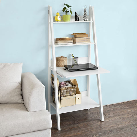 Rootz White Storage Display Shelving Ladder Shelf Bookcase with Desk/Memo Board and 3 Shelves