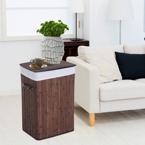 Rootz 72L Laundry basket - Laundry box - Washbasin - Angular - Brown / Gray - Bamboo - Lid - 40 x 30 x 60 cm