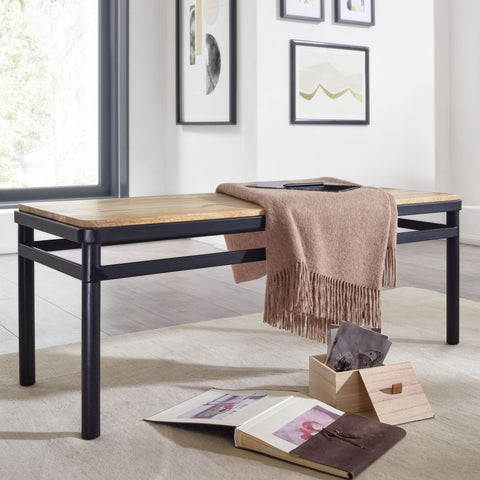 Rootz Dining Room Bench - Metal and Wood Modern Bench - Solid Dining Table Bench - Kitchen Bench Dining Bench - Mango Solid Wood - 120x45x45 cm