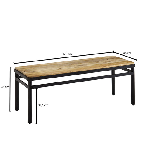 Rootz Dining Room Bench - Metal and Wood Modern Bench - Solid Dining Table Bench - Kitchen Bench Dining Bench - Mango Solid Wood - 120x45x45 cm