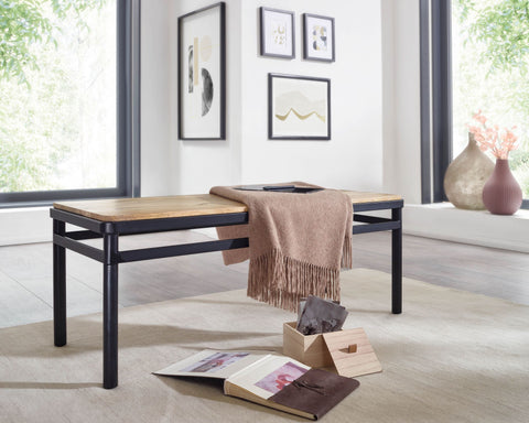 Rootz Dining Room Bench - Metal and Wood Modern Bench - Solid Dining Table Bench - Kitchen Bench Dining Bench - Mango Solid Wood - 120x45x45 cm