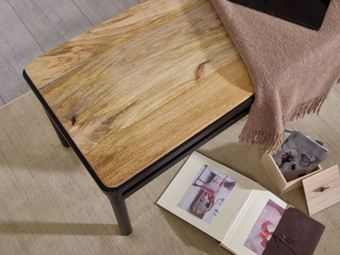 Rootz Dining Room Bench - Metal and Wood Modern Bench - Solid Dining Table Bench - Kitchen Bench Dining Bench - Mango Solid Wood - 120x45x45 cm