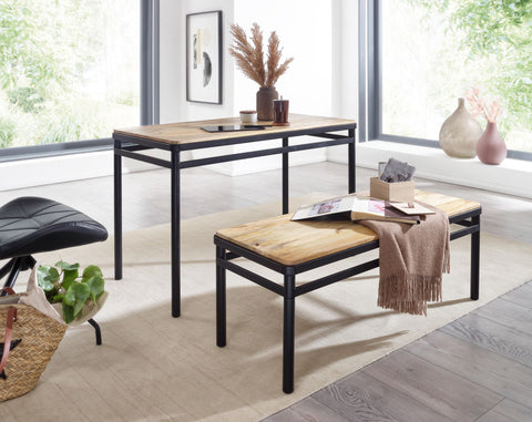 Rootz Dining Room Bench - Metal and Wood Modern Bench - Solid Dining Table Bench - Kitchen Bench Dining Bench - Mango Solid Wood - 120x45x45 cm