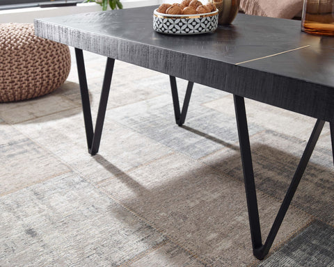 Rootz Couchtisch – Mango-Massivholz – Schwarzer Wohnzimmertisch – Modernes rechteckiges Design – Couchtisch aus Holz mit Metallbeinen – Stilvoller Wohnzimmertisch – 100 x 50 x 40 cm