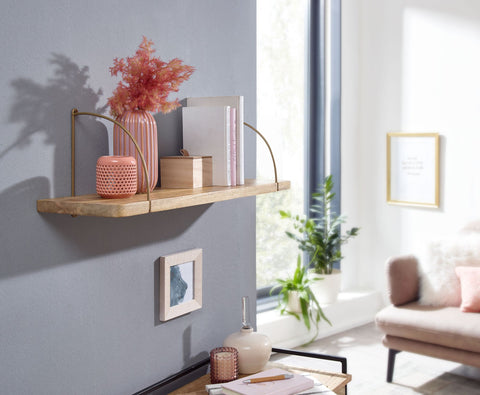 Rootz Wall Shelf - Industrial Metal Hanging Shelf - Small Design Floating Shelf - Living Room Wall Bookshelf - Mango Solid Wood - 80x25x22 cm