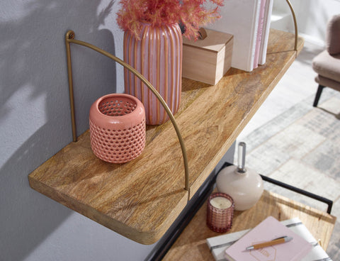 Rootz Wall Shelf - Industrial Metal Hanging Shelf - Small Design Floating Shelf - Living Room Wall Bookshelf - Mango Solid Wood - 80x25x22 cm