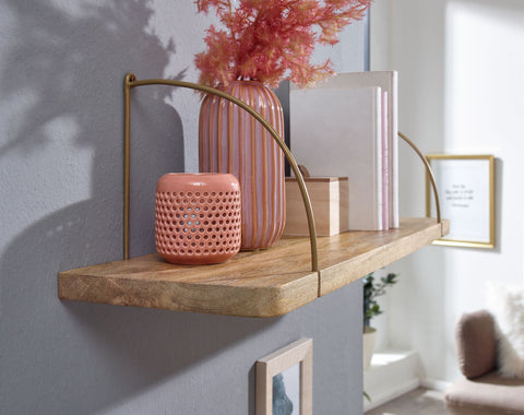 Rootz Wall Shelf - Industrial Metal Hanging Shelf - Small Design Floating Shelf - Living Room Wall Bookshelf - Mango Solid Wood - 80x25x22 cm