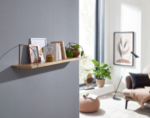 Rootz Wall Shelf - Industrial Metal Hanging Shelf - Large Design Floating Shelf - Living Room Wall Bookshelf - Mango Solid Wood - 100x25x22 cm