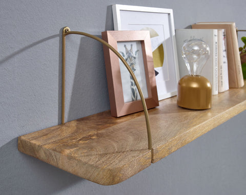 Rootz Wall Shelf - Industrial Metal Hanging Shelf - Large Design Floating Shelf - Living Room Wall Bookshelf - Mango Solid Wood - 100x25x22 cm