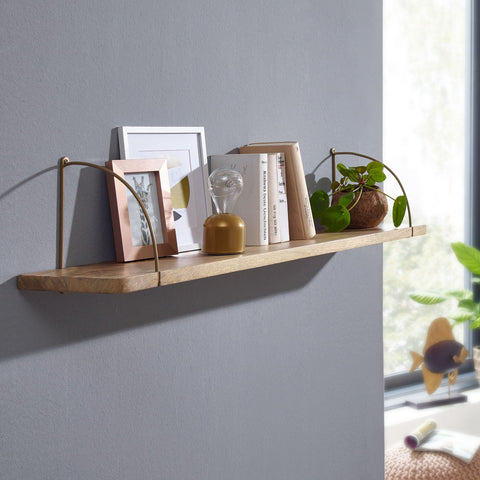 Rootz Wall Shelf - Industrial Metal Hanging Shelf - Large Design Floating Shelf - Living Room Wall Bookshelf - Mango Solid Wood - 120x25x22 cm