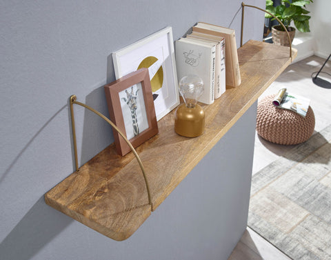 Rootz Wall Shelf - Industrial Metal Hanging Shelf - Large Design Floating Shelf - Living Room Wall Bookshelf - Mango Solid Wood - 120x25x22 cm