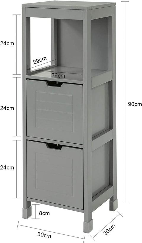Rootz vloerstaande badkameropbergkast met 1 plank en 2 lades
