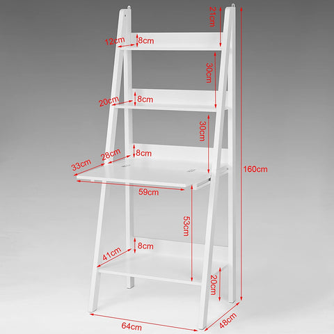 Rootz White Storage Display Shelving Ladder Shelf Bookcase with Desk/Memo Board and 3 Shelves