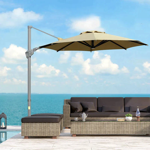 Rootz Cantilever Umbrella - Parasol Cantilever - Parasol - Umbrella - Sun Protection - 360° Rotation - Khaki - 298L x 298W x 269H cm