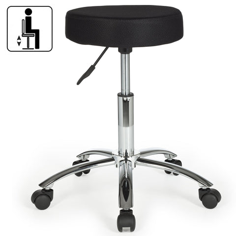Rootz Work Stool - Black Fabric Design - Ottoman with Castors - Roll Stool - Upholstered - Backrest-Free - XL