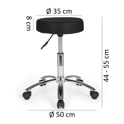 Rootz Work Stool - Black Fabric Design - Ottoman with Castors - Roll Stool - Upholstered - Backrest-Free - XL