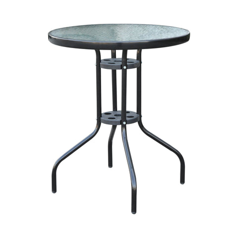 Rootz Garden Table - Glass Table - Bistro Table - Balcony Table - Black - Metal - Safety Glass - 60 x 70 cm