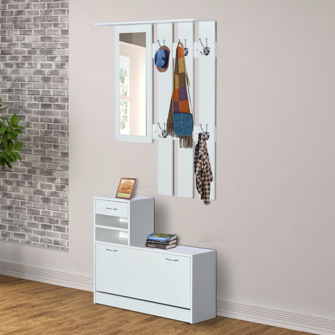 Rootz Wardrobe set - Shoe cabinet - Coat rack - Mirror - Wardrobe panel - Storage space - 1 drawer - 2 storage compartments - White